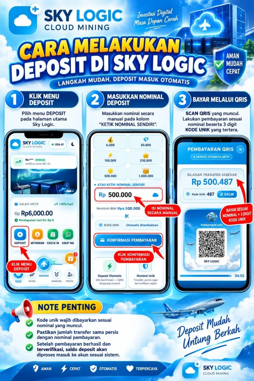 Panduan deposit menggunakan QRIS versi materi promosi Skylogic Online