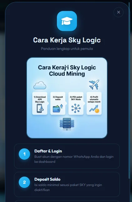 Panduan cara kerja Skylogic: deposit, aktivasi node, profit, referral, dan withdrawal