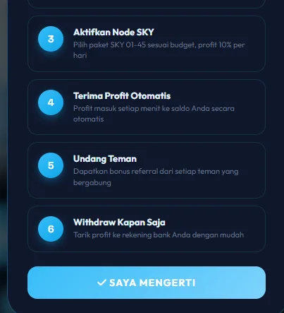 Klaim Skylogic tentang profit otomatis, bonus referral, dan withdraw kapan saja